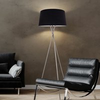 Stehlampe Stehleuchte Wohnzimmerlampe Standleuchte Schlafzimmer, 3 Beine, Metall Stoffschirm Nickel matt schwarz, 1x E27 Fassung, DxH 62x154cm von SPOT-LIGHT