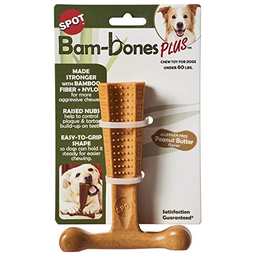 Ethical Spot Bambone Plus Hundespielzeug für Aggressive Kauer, Knochen, Kauspielzeug für Aggressive Hunde, interaktives Hundespielzeug, Erdnussbuttergeschmack, 15,2 cm von SPOT