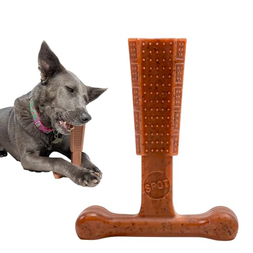 SPOT Bam-Bones Plus T-Bone, Bambusfaser und Nylon, langlebig für Aggressive Kauer, splitterfrei, für ausgewachsene Hunde und zahnende Welpen unter 27 kg, 15,2 cm, Rindgeschmack von SPOT