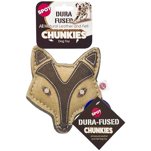 SPOT Dura-Fused Chunkies Fox Hundespielzeug aus natürlichem Leder und Filz, kein Quietschen, kein Flusen, langlebig, extra Dickes Kauspielzeug für Aggressive Kauer, ideal für Erwachsene Hunde und von SPOT