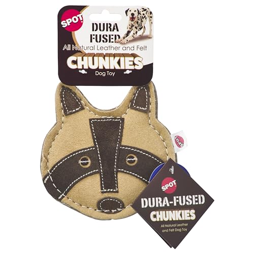 SPOT Dura-Fused Chunkies Waschbär – natürliches Leder und Filz Hundespielzeug – kein Quietschen, keine Flusen, langlebig, extra dickes Kauspielzeug für aggressive Kauer, ideal für erwachsene Hunde und von SPOT