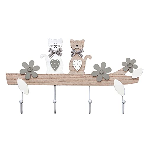 SPOTTED DOG GIFT COMPANY Kleiderhaken mit Katzenmotiv, Hakenleiste aus Holz mit 4 Haken, Kindergarderobe Garderobenhaken, Katze Dekoration Wanddeko für Zuhause, Geschenke für Katzenliebhaber von SPOTTED DOG GIFT COMPANY