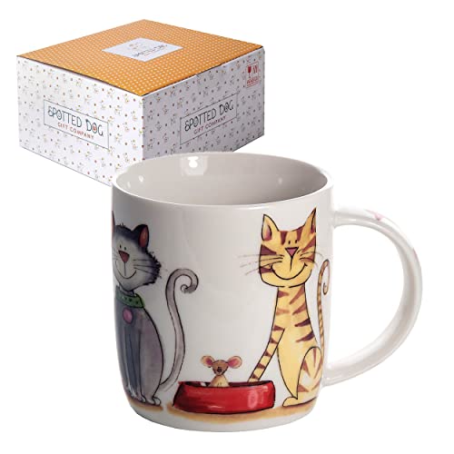 SPOTTED DOG GIFT COMPANY - Kaffeetasse mit Katzen-Motiven - Weiß - Groß von SPOTTED DOG GIFT COMPANY