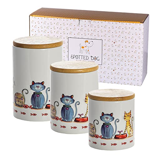 SPOTTED DOG GIFT COMPANY Keramikdosen mit Deckel - Vorratsdosen 3er Set - Luftdicht, Kaffeedose Teedose Zuckerdose für Küche, Keramik Aufbewahrungsdosen mit Katze-Motiv Geschenk Katzenliebhaber von SPOTTED DOG GIFT COMPANY