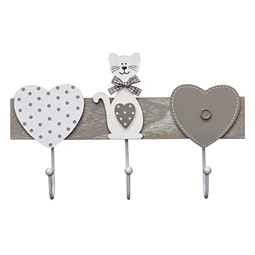 SPOTTED DOG GIFT COMPANY - Kleiderhaken Garderobenhaken Hakenleiste - Dekorative Graue Wandhaken Holz im Katzen-Motiv - 3 Haken Tier Deko Hausdekoration für Wand von SPOTTED DOG GIFT COMPANY