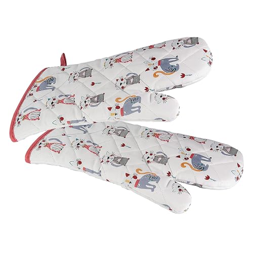 SPOTTED DOG GIFT COMPANY - 2er Set (Paar) Ofenhandschuhe Hitzebestaendig Lange Verdickte Hitzeresistente Topflappen Backhandschuhe Baumwolle mit Katzenmotiv Katze Geschenk Ideen für Frauen von SPOTTED DOG GIFT COMPANY