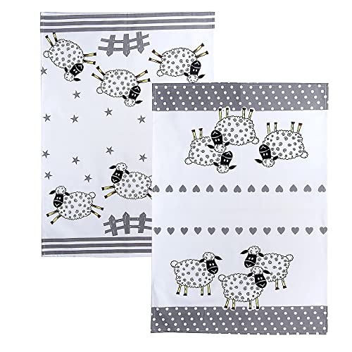 SPOTTED DOG GIFT COMPANY 2er Set Geschirrtücher Baumwolle in 50x70 cm - saugstarke und langlebige Küchentücher, Geschirrhandtücher Schafmotiv, Schaf Geschenke für Tierliebhaber Frauen Männer von SPOTTED DOG GIFT COMPANY