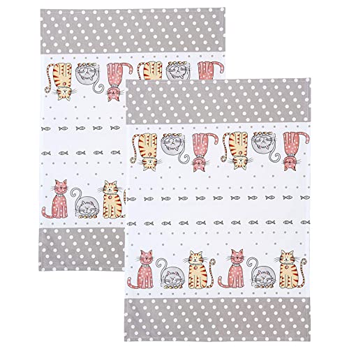 SPOTTED DOG GIFT COMPANY - 2er-Set Weiß Küche Geschirrtücher Handtuch Küchentücher 230 g Qualität Baumwolle Katzen Design 50 cm x 70 cm Geschenk für Katze Liebhaber von SPOTTED DOG GIFT COMPANY