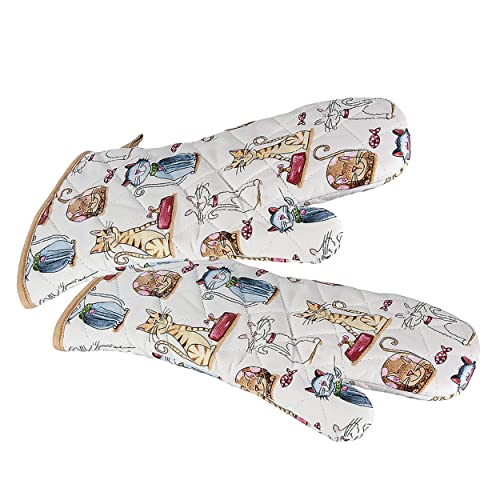 SPOTTED DOG GIFT COMPANY - Backhandschuhe Hitzebestaendig, Topfhandschuhe Ofenhandschuhe Lang mit Niedliches Katze und Katzen-Motiv von SPOTTED DOG GIFT COMPANY