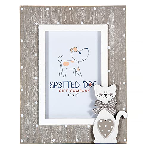 SPOTTED DOG GIFT COMPANY Bilderrahmen mit Katzenmotiv, 10x15 Haustier Fotorahmen aus Holz, Tierfotorahmen, Katze Haus Dekoration, Geschenke für Katzenliebhaber Katzenmama, Grau von SPOTTED DOG GIFT COMPANY