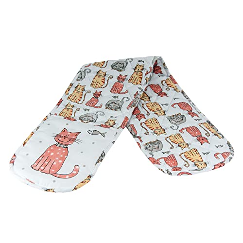 SPOTTED DOG GIFT COMPANY - Doppelte Ofenhandschuhe Hitzebeständig Topflappen Backhandschuhe aus Qualitäts Weiß Baumwolle mit Katze Motiv, Tier Geschenk für Katzenliebhaber von SPOTTED DOG GIFT COMPANY