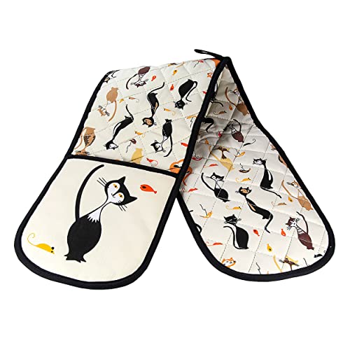 SPOTTED DOG GIFT COMPANY - Doppelte Ofenhandschuhe Hitzebeständig Topflappen Backhandschuhe aus qualitäts Baumwolle mit Schwarze Katze Motiv, Geschenk für Katzenliebhaber e Katzenfreunde von SPOTTED DOG GIFT COMPANY