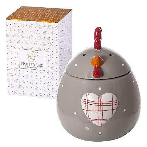 SPOTTED DOG GIFT COMPANY - Keksdose Keramik, Vorratsdose 1.9L mit Deckel, Hühner Huhn Deko und Geschenk für Frauen Männer Tierlieberhaber von SPOTTED DOG GIFT COMPANY