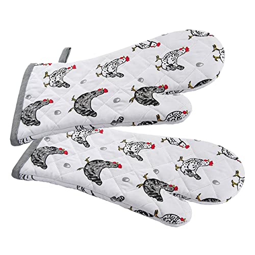 SPOTTED DOG GIFT COMPANY - Hitzebeständige Ofenhandschuhe mit Hühner-Motiven - lang - Geschenk für Tierliebhaber von SPOTTED DOG GIFT COMPANY