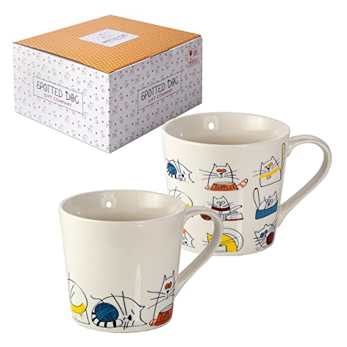 SPOTTED DOG GIFT COMPANY Kaffeebecher mit Katzen-Motiv, Tassen Set aus Keramik, Niedliche Kaffeetassen, Katze Küchenzubehör, Geschenke für Katzenliebhaber Katzenmama, 2 x 380ml von SPOTTED DOG GIFT COMPANY