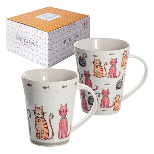 SPOTTED DOG GIFT COMPANY - Kaffeetassen mit Katzen-Motiven - Kaffeebecher aus Keramik - für Kaffee und Tee - Geschenk für Katzenliebhaber - 2er-Set von SPOTTED DOG GIFT COMPANY