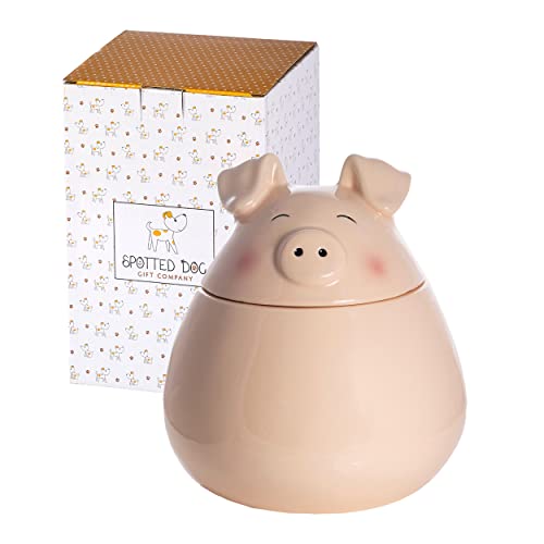 SPOTTED DOG GIFT COMPANY - Keksdose Keramik, Vorratsdose 1.6L mit Deckel, Schwein Küche Deko und Geschenk für Frauen Männer Tierlieberhaber (Weiß) von SPOTTED DOG GIFT COMPANY