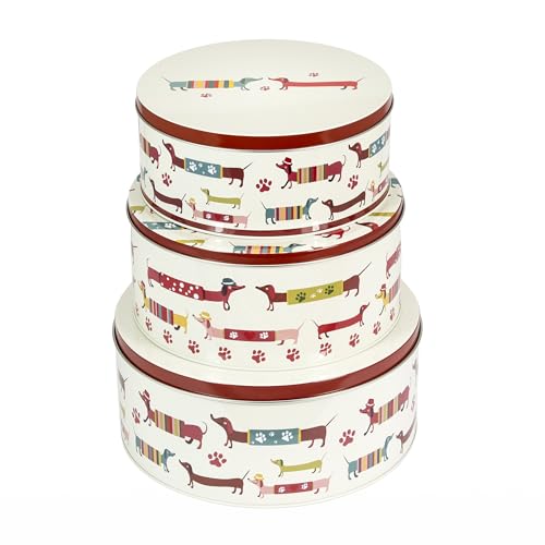 SPOTTED DOG GIFT COMPANY Keksdose Metall, Gebäckdosen 3er Set Plätzchendosen für Kuchen, Kekse & Snacks 25x11cm, 22x10cm, 20x8,6cm, Dackel Deko Accessoires, Dackel Geschenke von SPOTTED DOG GIFT COMPANY