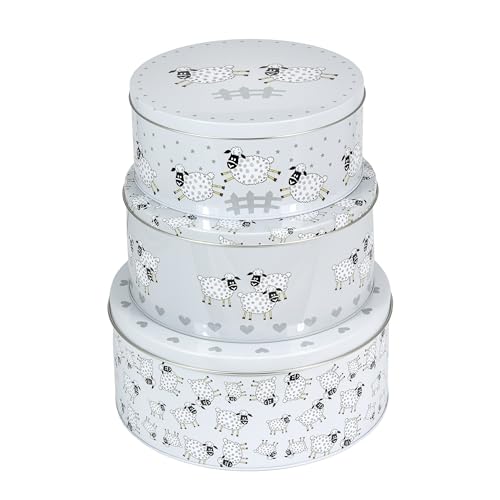 SPOTTED DOG GIFT COMPANY Keksdose Metall, Gebäckdosen 3er Set Plätzchendosen für Kuchen & Kekse, 25x11cm, 22x10cm, 20x8,6cm, Schaf Küchen Deko und Geschenk von SPOTTED DOG GIFT COMPANY