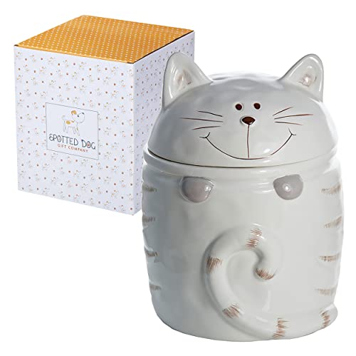 SPOTTED DOG GIFT COMPANY Keksdose Keramik mit Deckel, Groß Katze Vorratsdose, Aufbewahrungsdose, Plätzchendose Küche für Kekse, Cookiebehälter, Geschenke für Katzenliebhaber (Weiß) von SPOTTED DOG GIFT COMPANY