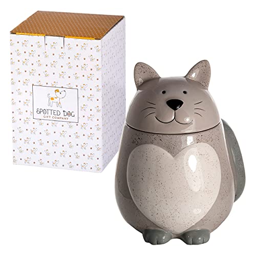 SPOTTED DOG GIFT COMPANY - Keksdose aus Keramik Vorratsdose in Katzen-Form mit Deckel - Katze Geschenk für Katzenliebhaber und Katzenfreunde von SPOTTED DOG GIFT COMPANY