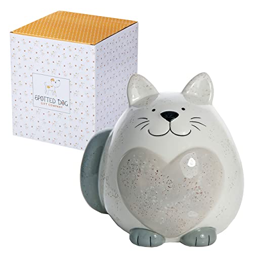 SPOTTED DOG GIFT COMPANY Spardose Kinder aus Keramik, Sparschwein mit Katzenmotiv für Mädchen Jungen Erwachsene, Niedliche Sparbüchse, Geschenke für Katzenliebhaber Katzenmama, Weiß von SPOTTED DOG GIFT COMPANY