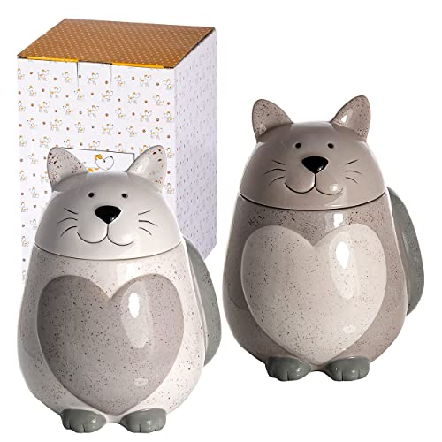 SPOTTED DOG GIFT COMPANY - Keramik-Vorratsdose in Katzen-Form - Aufbewahrungsdose mit Deckel - Geschenk für Katzenliebhaber - 2er-Set von SPOTTED DOG GIFT COMPANY