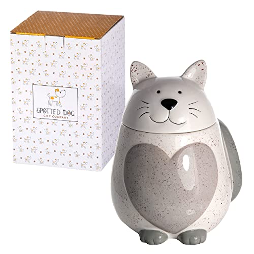 SPOTTED DOG GIFT COMPANY - Keramik-Vorratsdose in Katzen-Form - mit Deckel und Herz-Motiv - luftdichter Aufbewahrungsbehälter für die Küche - Geschenk für Katzenliebhaber und Katzenfreunde - Weiß von SPOTTED DOG GIFT COMPANY