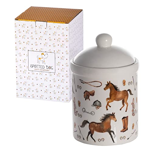 SPOTTED DOG GIFT COMPANY Keramik Vorratsdose mit Deckel, Keramikdose, Kaffeedose, Teedose, Küchen Aufbewahrungsdose mit Pferdemotiv, Geschenke für Pferdeliebhaber von SPOTTED DOG GIFT COMPANY