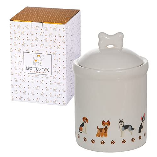 SPOTTED DOG GIFT COMPANY - Keramik-Vorratsdose mit Deckel - Aufbewahrungsdose für die Küche - Geschenk für Hundeliebhaber - Weiß mit Hunde-Motiven von SPOTTED DOG GIFT COMPANY