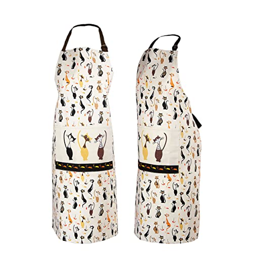 SPOTTED DOG GIFT COMPANY - Damen Küchenschürze mit Katzen-Motiven - aus Baumwolle - mit Taschen - Geschenk für Katzenliebhaber und Katzenfreunde von SPOTTED DOG GIFT COMPANY