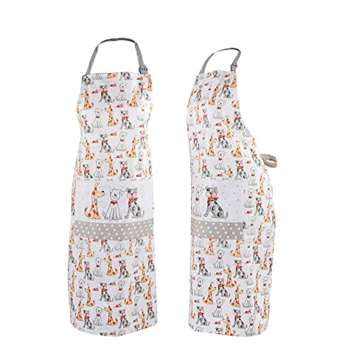 SPOTTED DOG GIFT COMPANY Kochschürze Damen, Küchenschürze mit Hundemotiv 100% Baumwolle, süß Schürze Hund Verstellbar mit Tasche zum Kochen Backen, Geschenke für Hundebesitzer von SPOTTED DOG GIFT COMPANY