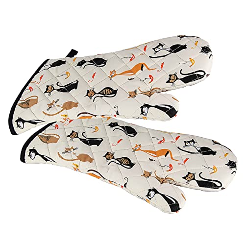 SPOTTED DOG GIFT COMPANY - Backhandschuhe Hitzebeständig Topfhandschuhe Ofenhandschuhe Lang mit Schwarze Katzen Motiv, Katze Geschenk für Frauen Damen und Männer von SPOTTED DOG GIFT COMPANY