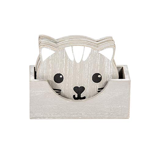 Spotted Dog Gift Company - Untersetzer aus Holz - im Katzen-Design - für Tassen, Becher und Gläser - Geschenk für Katzenliebhaber und Katzenbesitzer - Grau - 6er-Set von SPOTTED DOG GIFT COMPANY