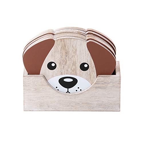 SPOTTED DOG GIFT COMPANY Untersetzer Gläser mit Hunde Motiv, 6er-Set Glasuntersetzer Holz mit Halter, Getränkeuntersetzer für Glas Tassen, Wohnaccessoires & Deko Geschenke für Hundeliebhaber - Braun von SPOTTED DOG GIFT COMPANY