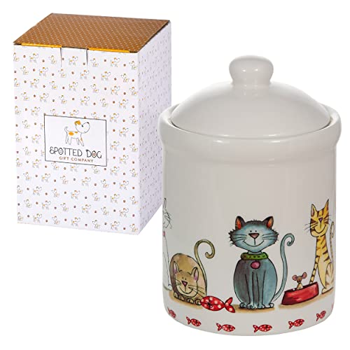 SPOTTED DOG GIFT COMPANY Keksdose Keramik mit Deckel Luftdicht - Vorratsdose Vorratsbehälter vielseitig Aufbewahrungdose für Mehl Kaffee Tee Leckerli Zucker, Katzenmotiv Geschenke für Katzenliebhaber von SPOTTED DOG GIFT COMPANY