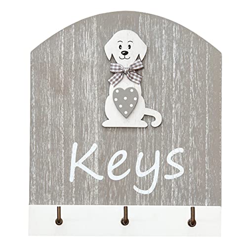 SPOTTED DOG GIFT COMPANY Schlüsselbrett Schlüsselleiste mit Hunde Motiv für Wand, Schlüsselhalter Holz mit 3 Haken, Wall Key Holder, Flur Küche Wohnaccessoires & Deko Geschenke für Hundeliebhaber von SPOTTED DOG GIFT COMPANY