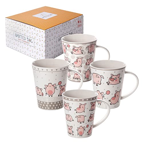 SPOTTED DOG GIFT COMPANY Tassen Schwein 4er Set – Lustige Tassenset Kaffeebecher Kaffeetassen 360ml Porzellan mit Tier Schwein-Motiven | Geschenk für Tierliebhaber Erwachsene & Kinder von SPOTTED DOG GIFT COMPANY