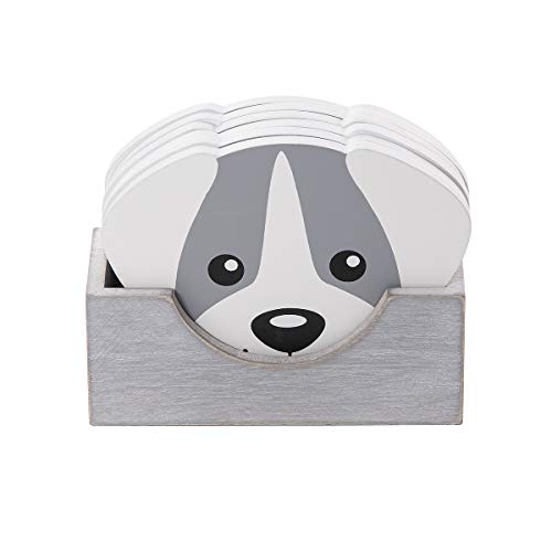 SPOTTED DOG GIFT COMPANY Untersetzer Gläser mit Hunde Motiv, 6er-Set Glasuntersetzer Holz mit Halter, Getränkeuntersetzer für Glas Tassen, Wohnaccessoires & Deko Geschenke für Hundeliebhaber - Grau von SPOTTED DOG GIFT COMPANY