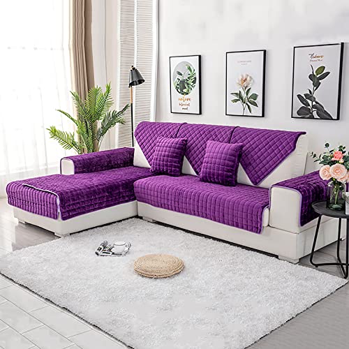 Plüsch Couchbezug,Flanell Samt L Form Sofabezug Für Katzen Kinder,Anti-rutsch Sofa Schonbezug Möbelschutz Kissen Für Wohnzimmer Schlafzimmer-Lila 110x180cm(43x71inch) von SPOUR