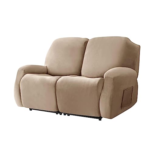 SPOUR 1-, 2- und 3-Sitzer-Sofabezug, Liegestuhl-Schonbezug, Stretch-Samtbezüge, waschbare Möbelbezüge mit elastischer Unterseite (Kamel, 2-Sitzer) von SPOUR