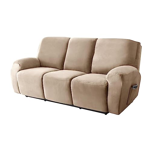 SPOUR 1-, 2- und 3-Sitzer-Sofabezug, Liegestuhl-Schonbezug, Stretch-Samtbezüge, waschbare Möbelbezüge mit elastischer Unterseite (Kamel, 3-Sitzer) von SPOUR