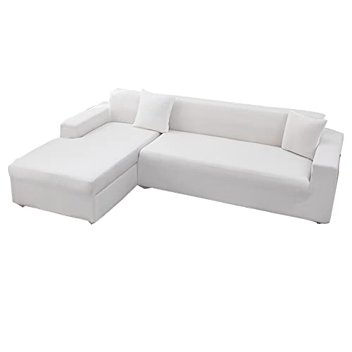 SPOUR 2-teilige Sofaüberzüge, hochelastischer Couchbezug in L-Form für 5- und 6-Sitzer, Spandex-Stoff, L-förmiger Sofabezug, weicher Möbelschutz für Haustiere im Wohnzimmer – Weiß – 4+2-Sitzer von SPOUR