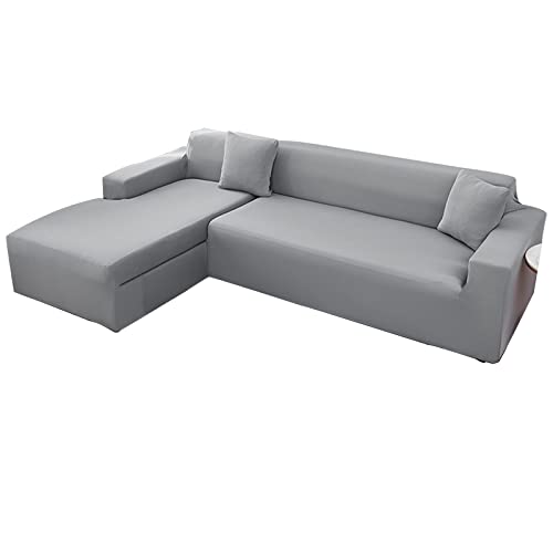 SPOUR 2-teilige Sofaüberzüge, hochelastischer Couchbezug in L-Form für 5- und 6-Sitzer, Spandex-Stoff, L-förmiger Sofabezug, weicher Möbelschutz für Haustiere im Wohnzimmer – hellgrau – 3+2-Sitzer von SPOUR