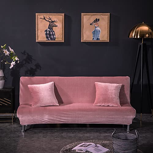 SPOUR Stretch-Samt-Sofabezug, Plüsch-Futon-Bezug, armloser Sofabezug, 2-Sitzer-Couchbezug mit elastischem Boden, Dicker, weicher Sofa-Bettbezug-Rosa S von SPOUR