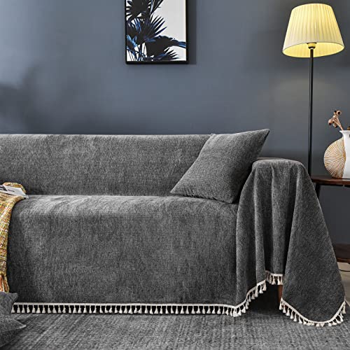 SPOUR Verdickter Chenille-Sofaüberwurf, Kratzfest, vollständiger Sofabezug, 1-Sitzer-Ecksofabezug, Sofaschutz, Wohnzimmer-Dekoration, Sofadecke (180 x 200 cm, dunkelgrau) von SPOUR