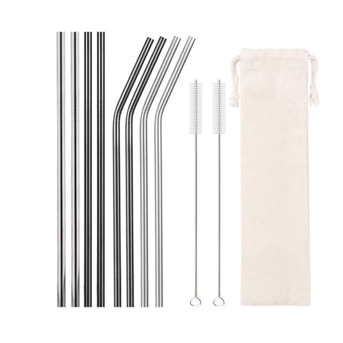 Edelstahlstrohhalme 10 Farben wiederverwendbare Trinkhalme Edelstahl-Strohhalme Set Metall bunte Strohhalme Bar Party Zubehör Fur Edelstahlstrohhalme(Silver-Black) von SPPEOUKJ