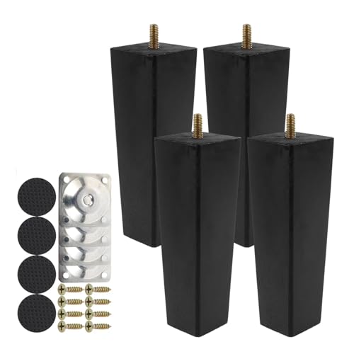 SPPEOUKJ Tischbein 4 Stück 6/10/15cm Massivholz Möbelfüße Sofa Schränke Beine Quadrat Bett Tisch Stuhl Ersatzfüße Wohnmöbel Zubehör Fur Tisch(Black 15cm) von SPPEOUKJ