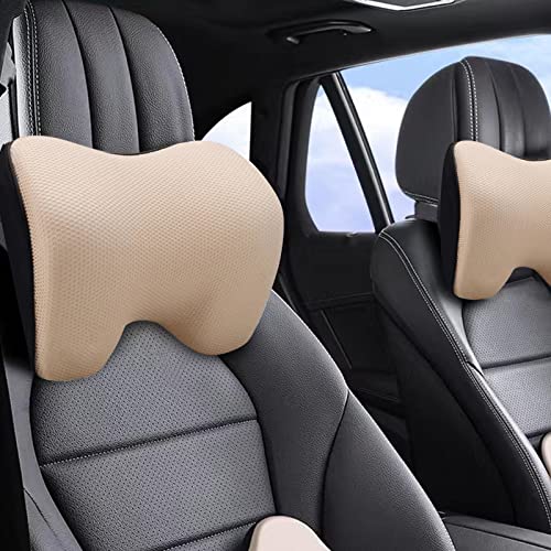 SPRFUFLY Machen Sie entspannendes Auto-Kopfstützenkissen, abnehmbarer Bezug & ergonomisches Design – Weichheit Reise Auto Nackenstützkissen (Beige, 1P) von SPRFUFLY