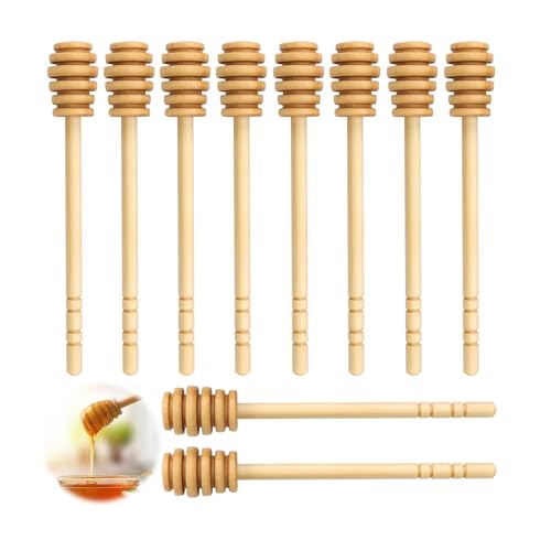 10 Stück Honiglöffel Holz, Lotusholz Honigrührer, Rillendesign, Honigspender, Geeignet zum Hinzufügen von Honig bei der Zubereitung von Kuchen, Desserts, Grillgerichten oder Getränken von SPRHR